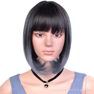 Top Quality 180% Density Bob Wig 12 Inch Ombre Short Straight Wavy Bob With Bangs Heat Resistance Synthetic Wigs